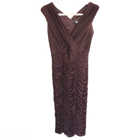Tadashi Collection Ruched Formal Cocktail Dress women’s Size L Brown Stretch - Picture 1 of 8